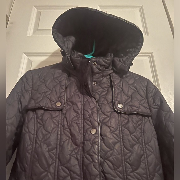 Larry Levine Womens Lightweight Quilted Textured Black Mid-length Puffer SzS - Picture 9 of 14